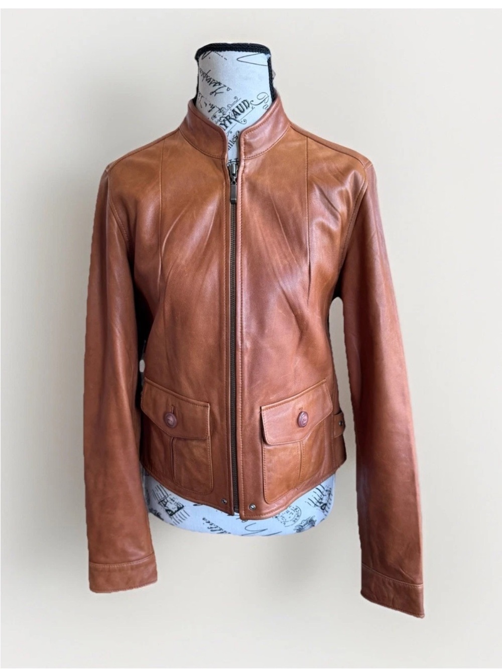 Y2K Camel Colored Leather Jacket Design By George Mark Eisen Moto Biker Style S